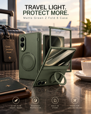 Matte Green Z Fold 8 case in a premium travel setting